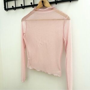 Soft feminine y2k pink sheer mesh long sleeve top micro polka dot texture M